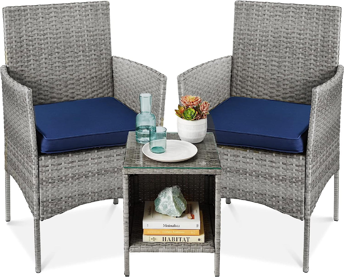 3-Piece Outdoor Wicker Bistro Set with 2 Chairs and Storage Table U3651