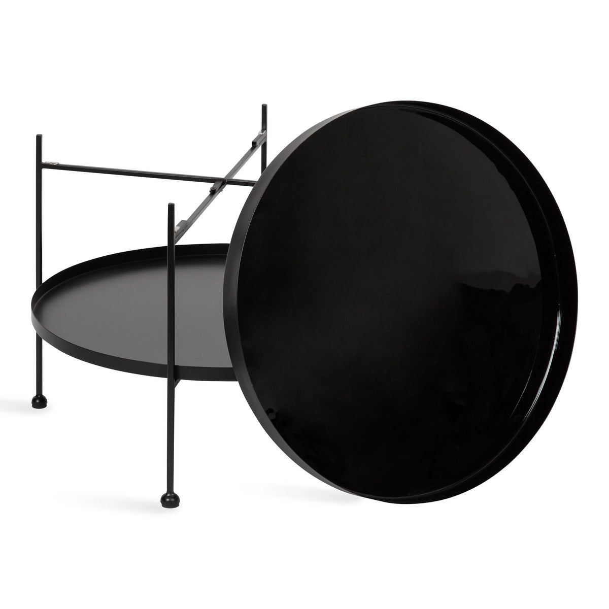 Black 26 Inch Round Two-Tier Coffee Table E928176