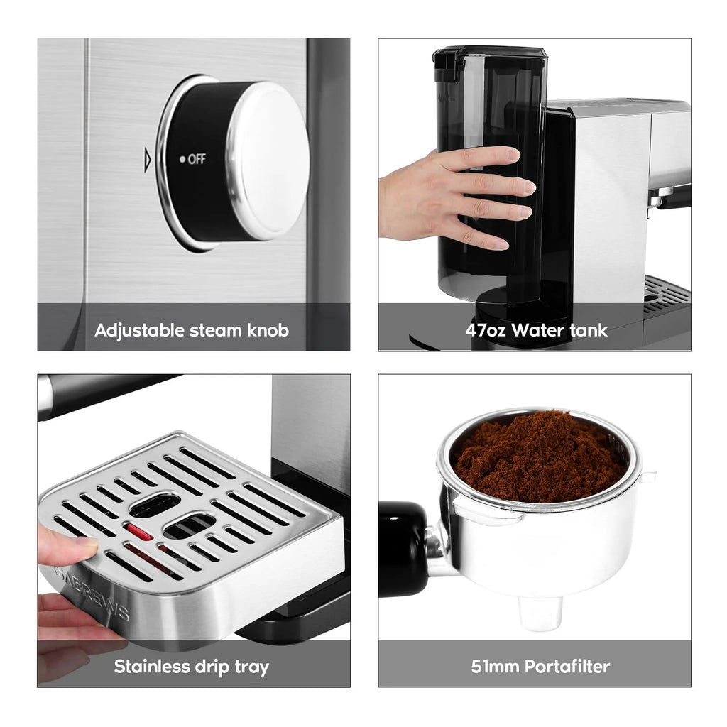20 Bar Espresso Machine with Milk Frother Steam Wand G1619