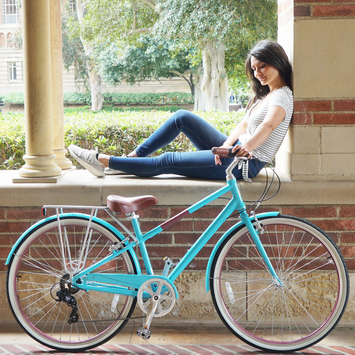 Teal Blue 7-Speed Hybrid Bike with Rear Rack, 28 In. Wheels V8817