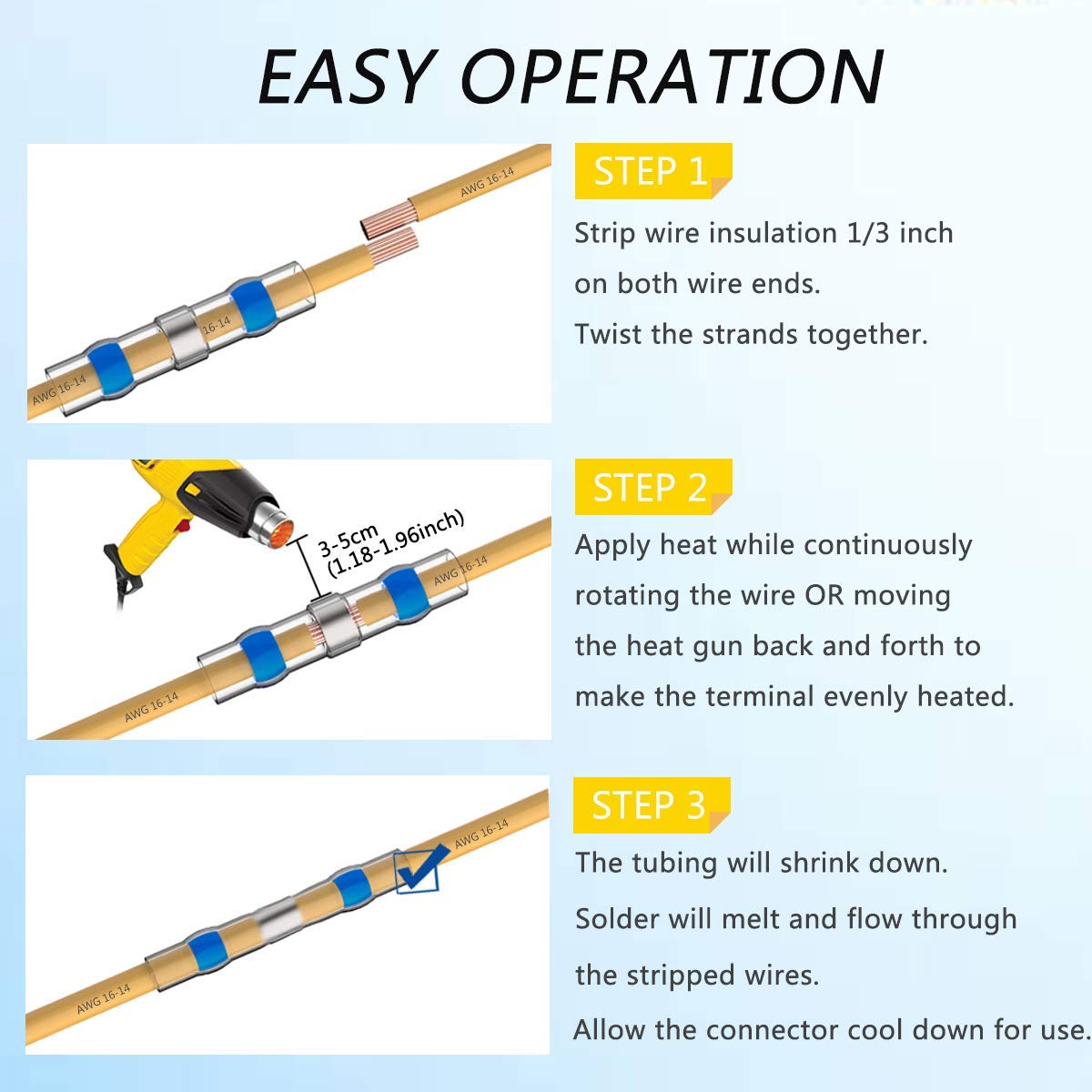 210PCS Self-Solder Heat Shrink Butt Connectors Waterproof Insulated Wire Terminals C909132
