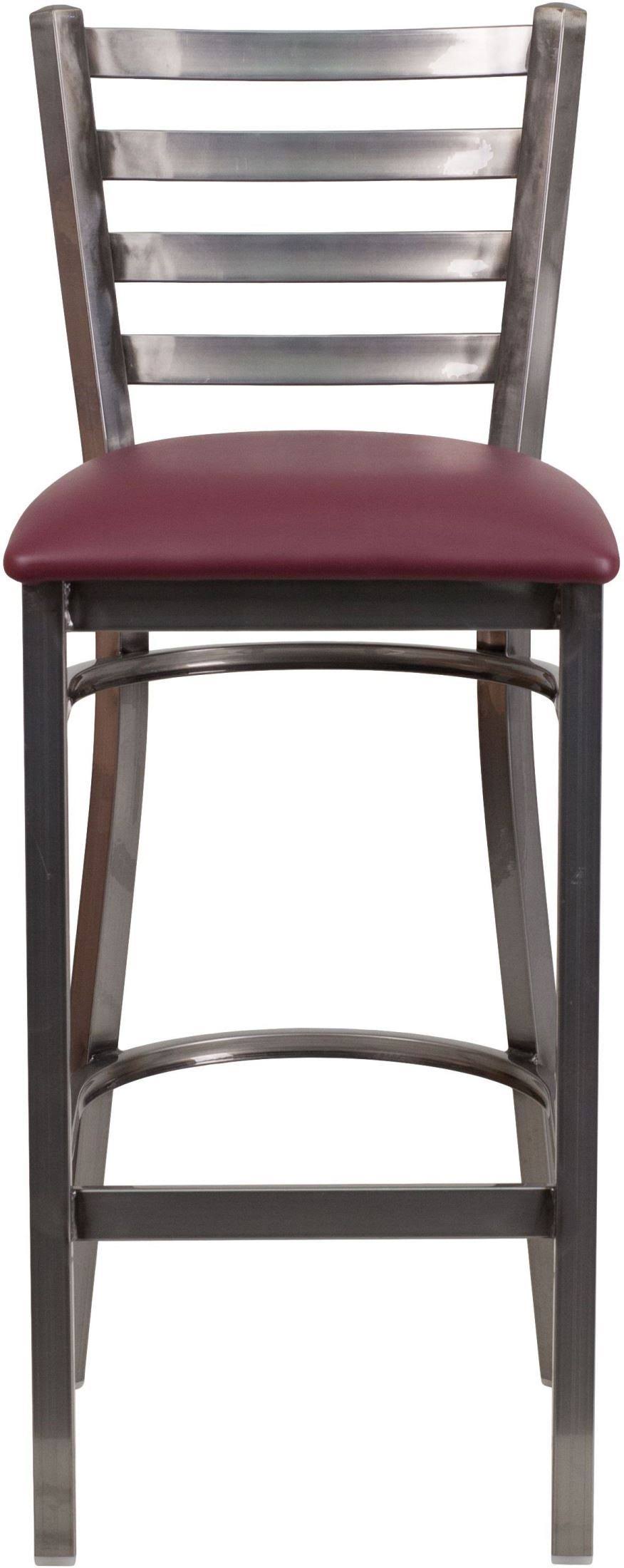 Ladder Back Metal Barstool with Burgundy Vinyl Seat C230093