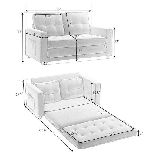 Dark Grey 3 in 1 Upholstered Convertible Futon Sofa Bed with Side Pockets Z853015