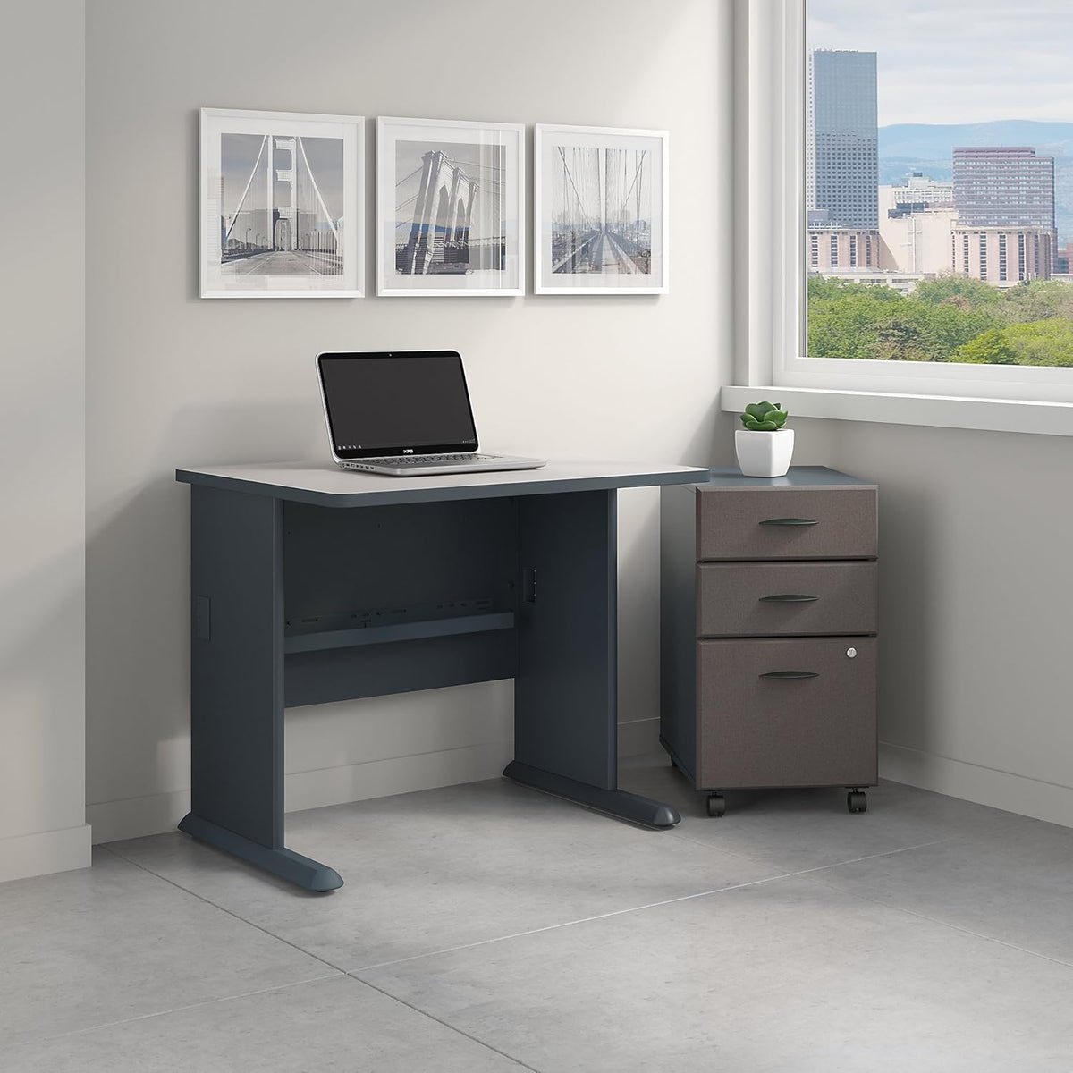 36W Desk with Mobile File Cabinet L327