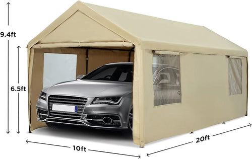 10x20ft Heavy Duty Carport with Sidewalls and Doors V192777