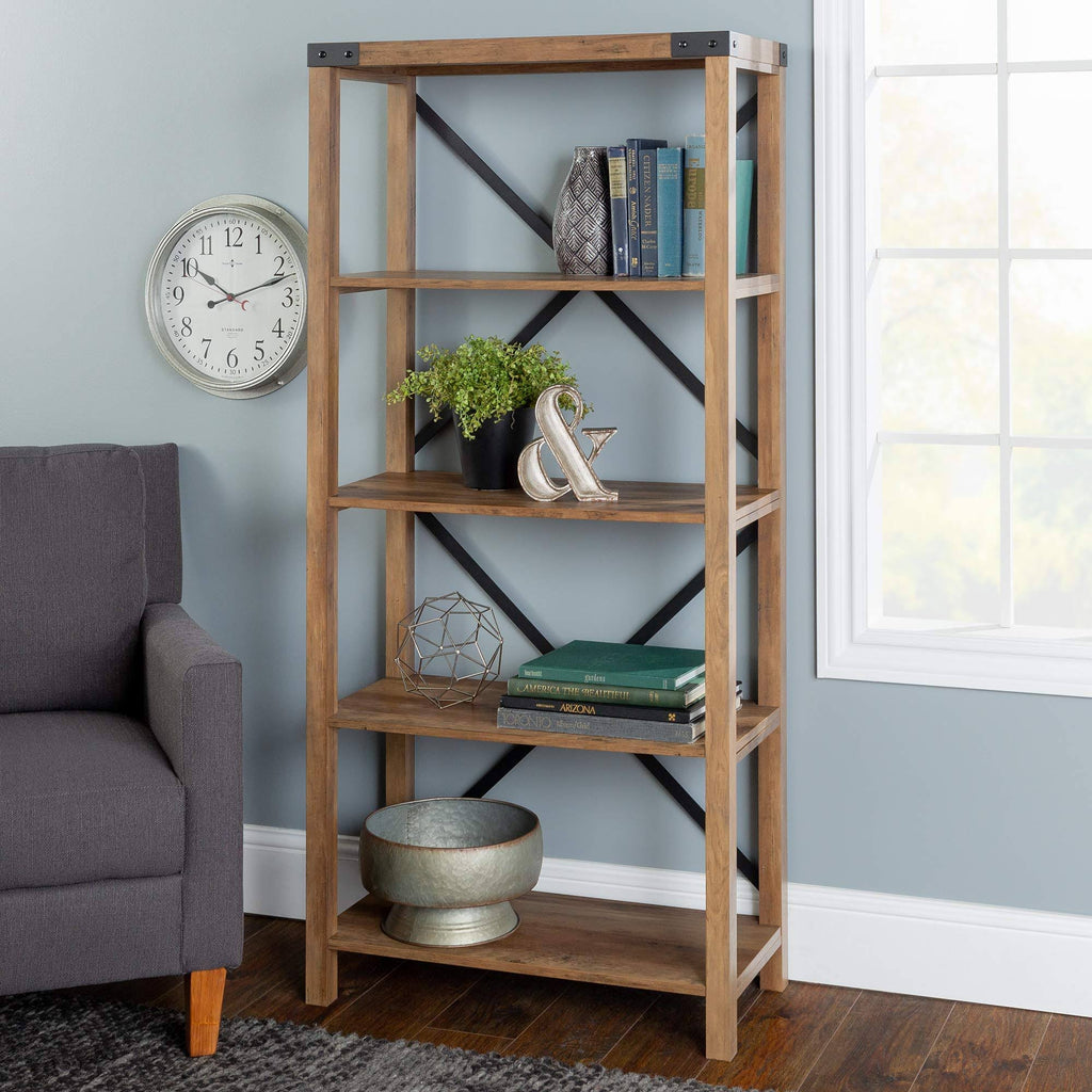 Rustic Oak Metal Bookcase C152746