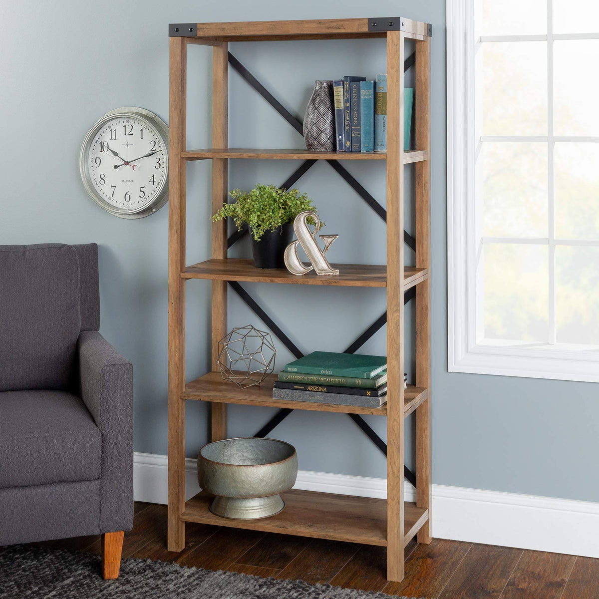 Rustic Oak Metal Bookcase C152746