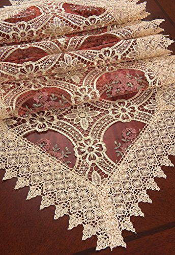 Small Vintage Burgundy Lace Table Runner 16 × 36 Inch W9514