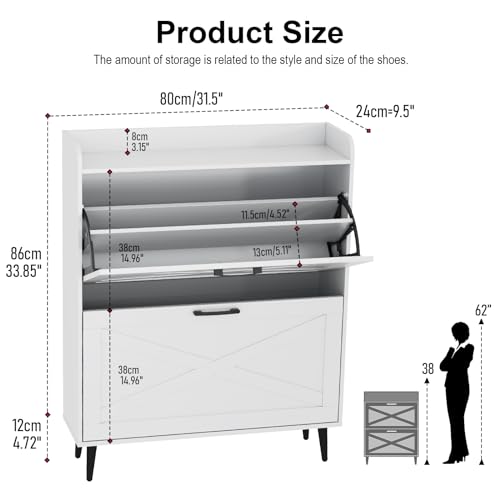 White Shoe Storage Cabinet with 2 Flip Doors and Metal Legs G551