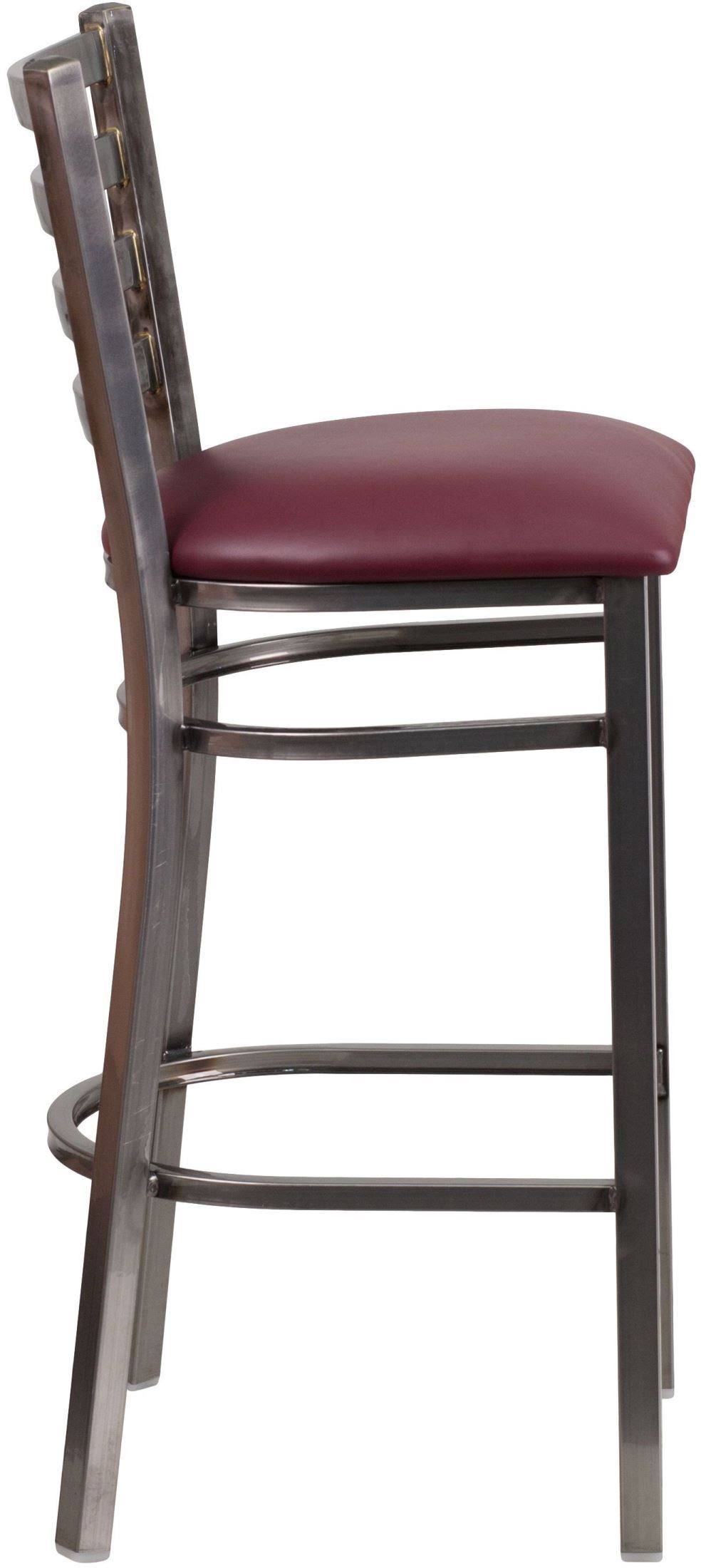 Ladder Back Metal Barstool with Burgundy Vinyl Seat C230093