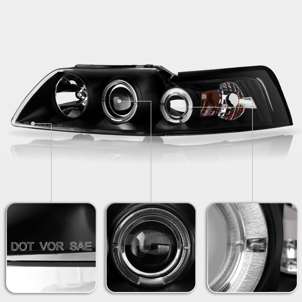 For 1999-2004 Ford Mustang Black Housing Projector Headlights Q843043