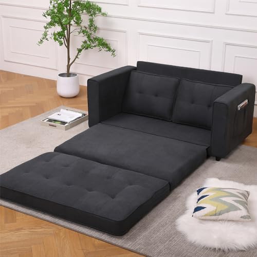 Dark Grey 3 in 1 Upholstered Convertible Futon Sofa Bed with Side Pockets Z853015