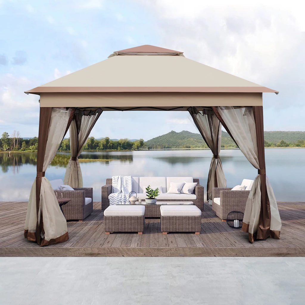 Coffee Pop Up Gazebo Canopy with Removable Zipper Netting V8626