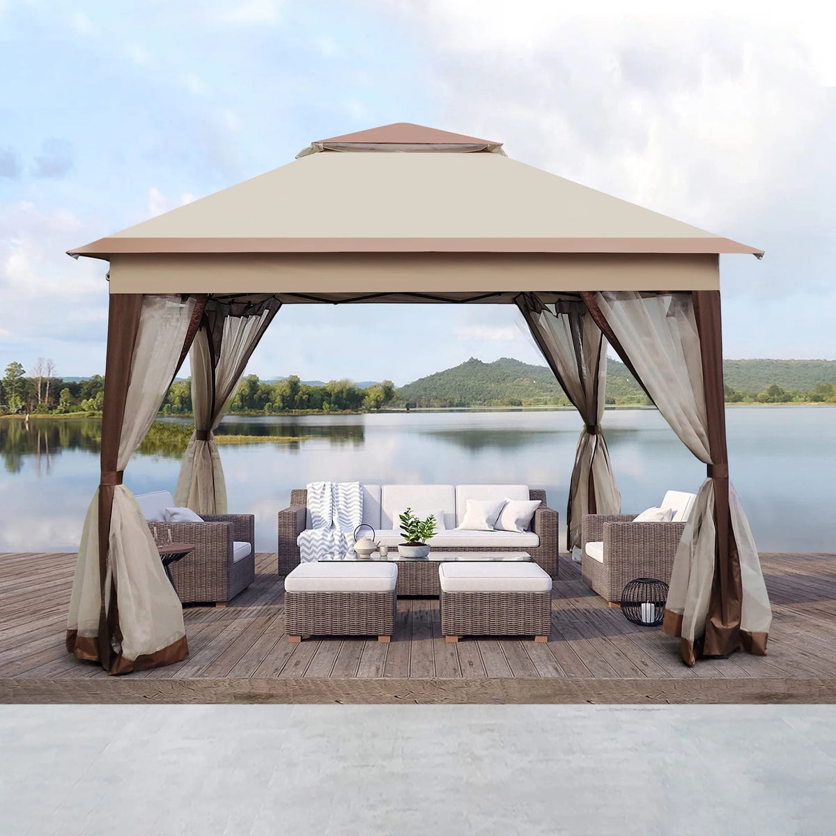 Coffee Pop Up Gazebo Canopy with Removable Zipper Netting V8626