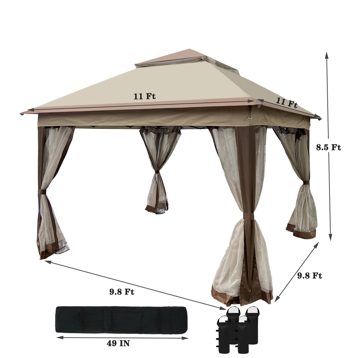 Coffee Pop Up Gazebo Canopy with Removable Zipper Netting V8626