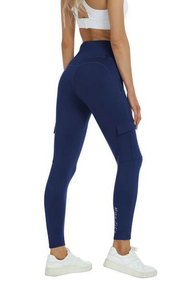 Navy blue High Waisted Yoga Pants With Pockets Q525
