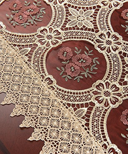 Small Vintage Burgundy Lace Table Runner 16 × 36 Inch W9514