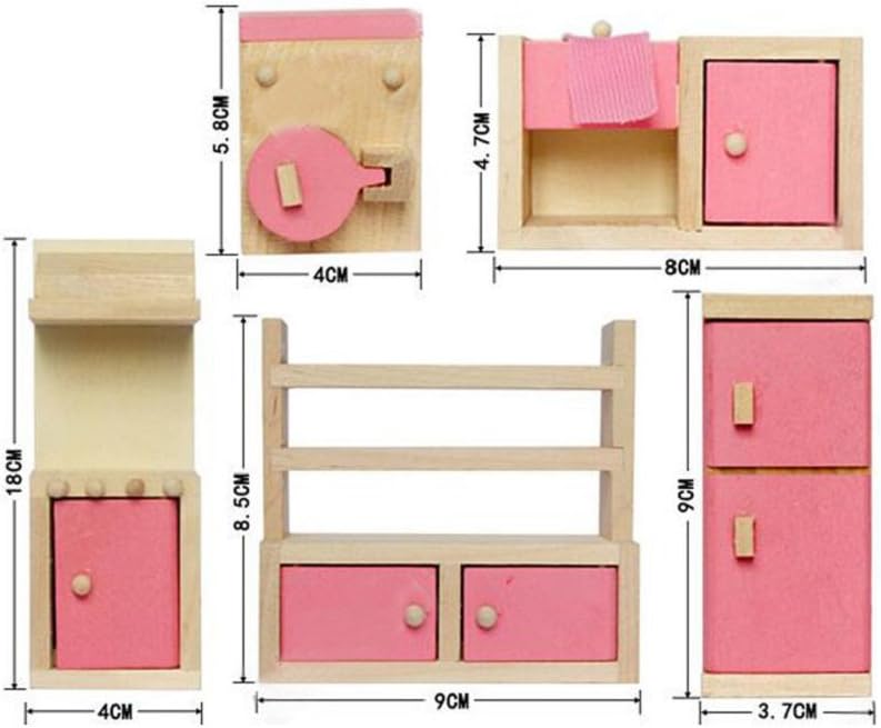 Pink Wooden Dollhouse Kitchen Set F6201