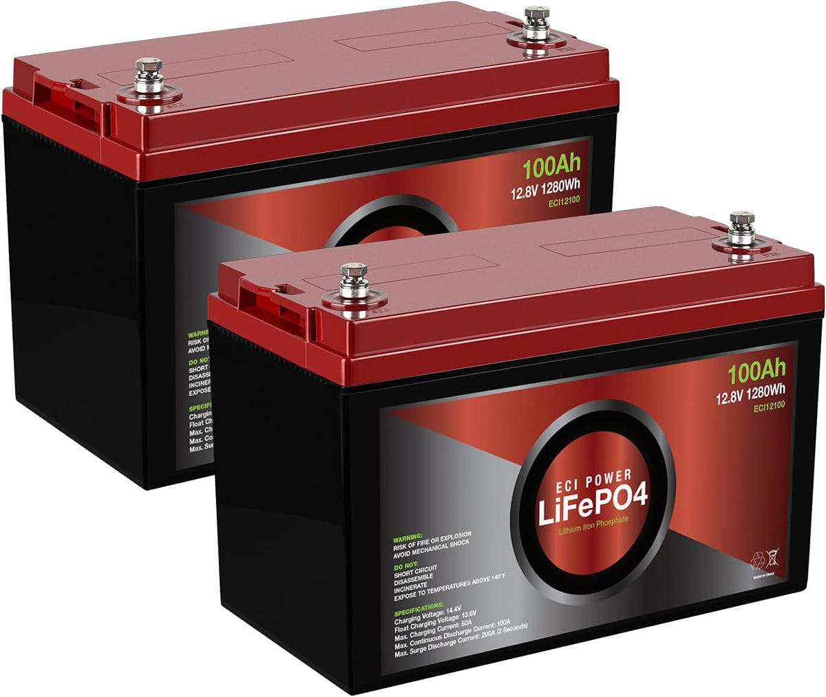 12V 100Ah Lithium LiFePO4 Deep Cycle Rechargeable Battery 2 Pack N10117
