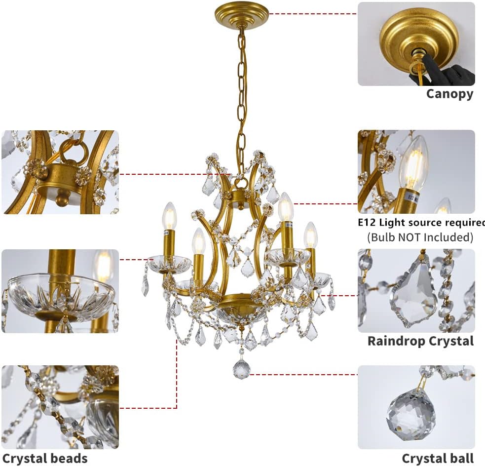4-Light Gold Crystal Chandelier U600