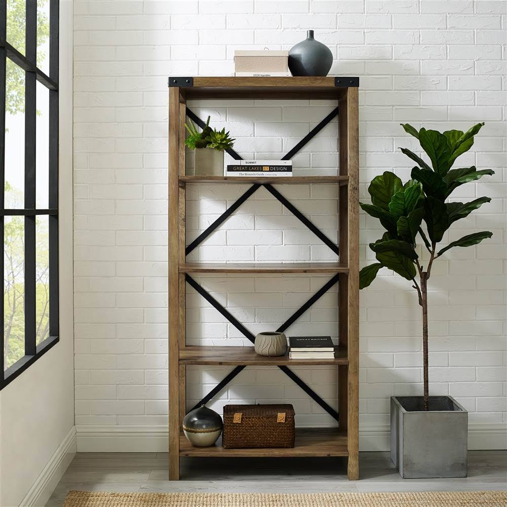 Rustic Oak Metal Bookcase C152746