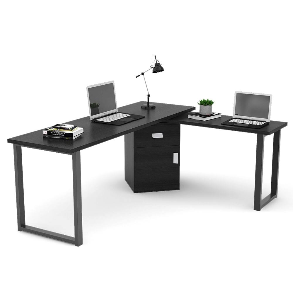 Black L-Shaped Computer Desk with File Cabinet U6297