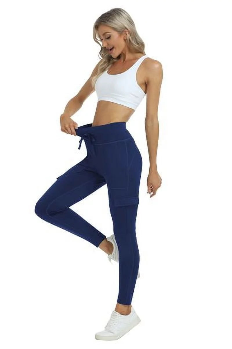 Navy blue High Waisted Yoga Pants With Pockets Q525