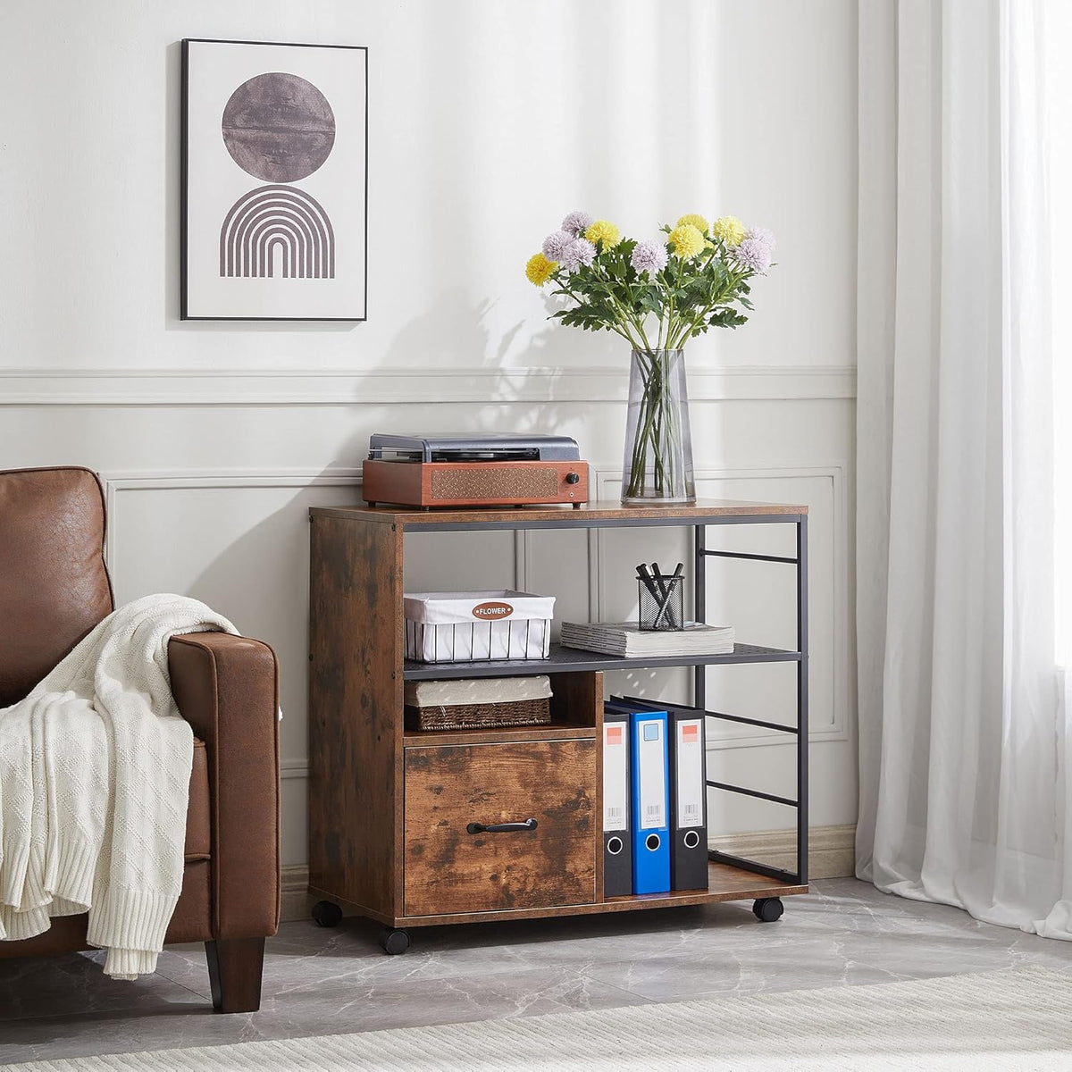 Industrial File Cabinet with Drawer and Open Storage Shelves C958517