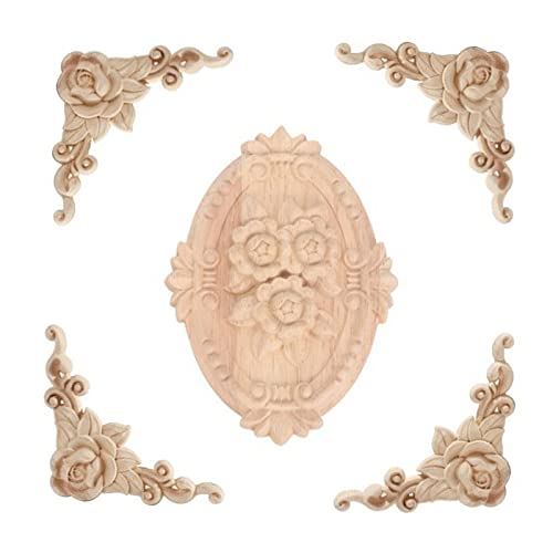 Wood Appliques Onlays Unpainted Wood Carving Decoration G942044