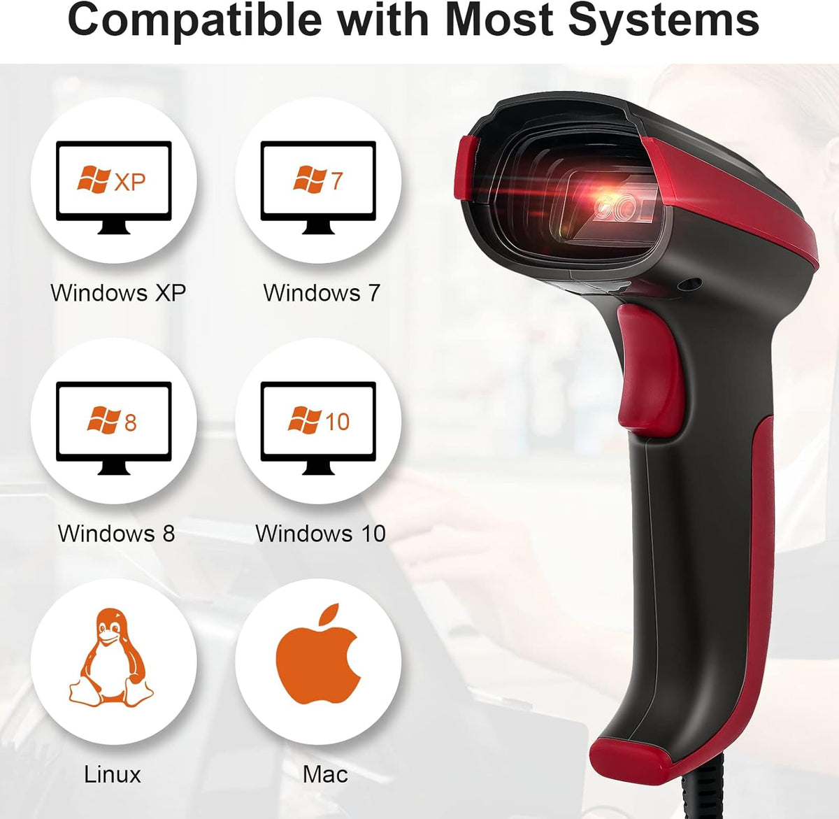 Wired 2D QR 1D Barcode Scanner with USB Cable X36316