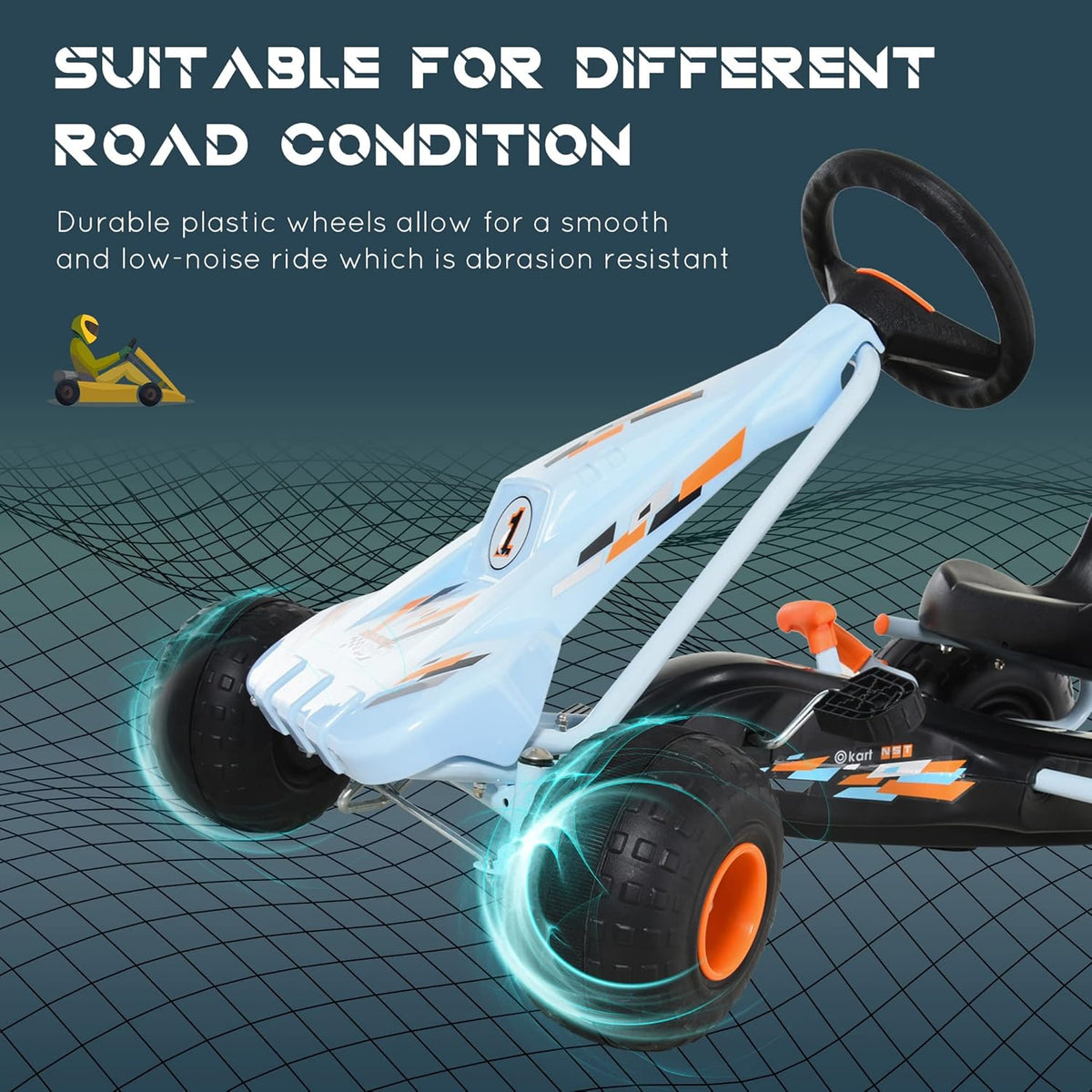 Pedal Go Kart Ride on Car with Adjustable Seat White E6436