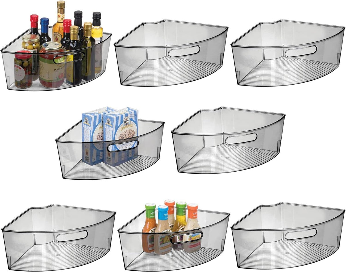 Plastic Kitchen Cabinet Lazy Susan Storage Organizer Bin with Front Handle V359