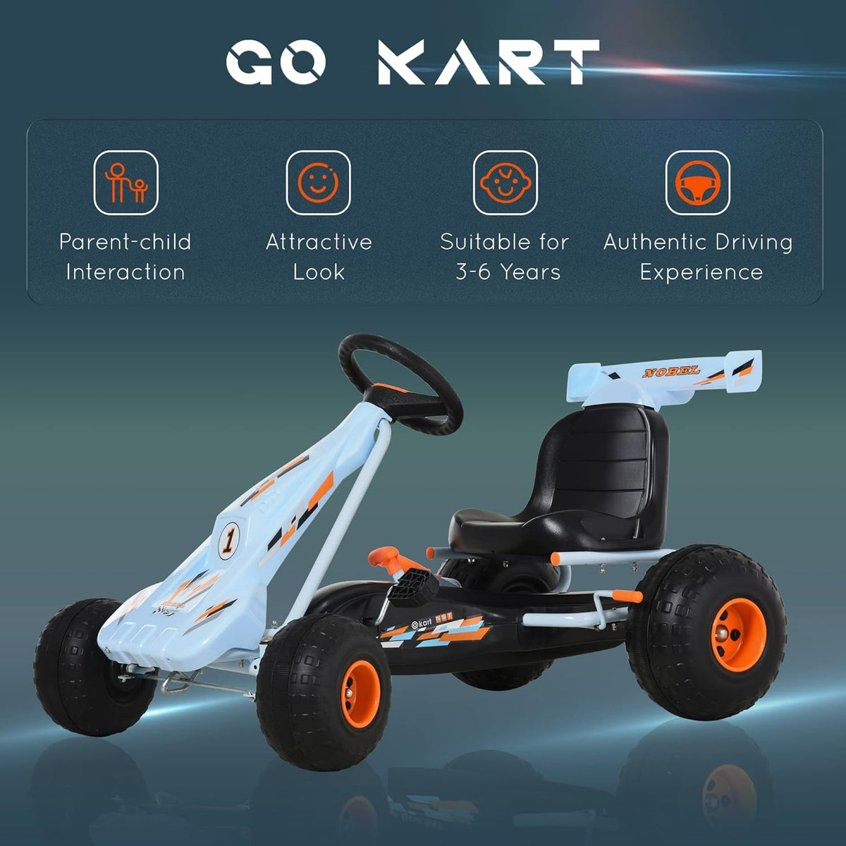 Pedal Go Kart Ride on Car with Adjustable Seat White E6436