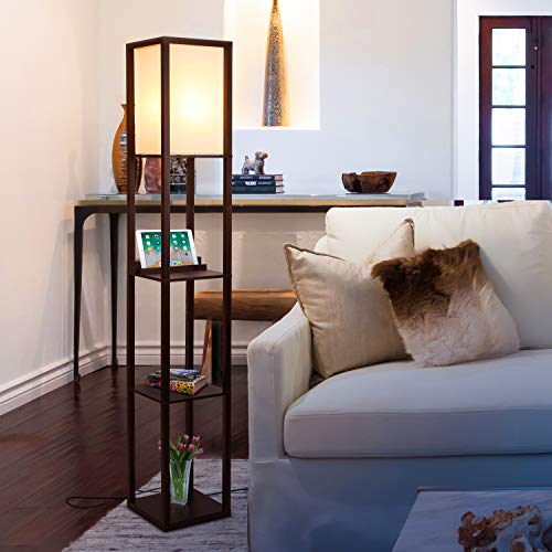 Black Shelf Floor Lamp with USB Ports and Shelves Z93479