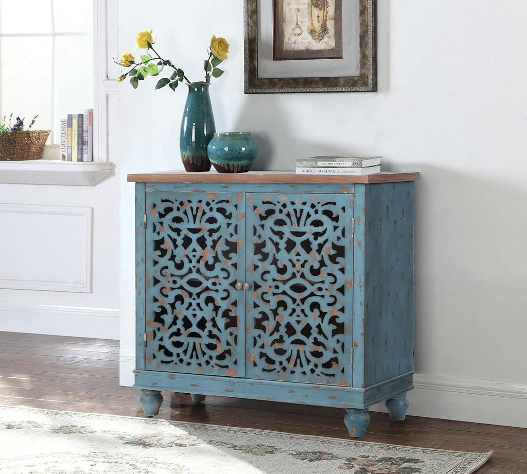 Blue Teal Storage Cabinet with 2 Doors J983191