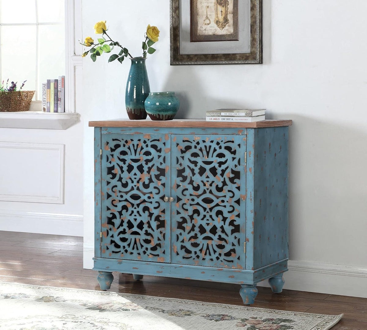 Blue Teal Storage Cabinet with 2 Doors J983191