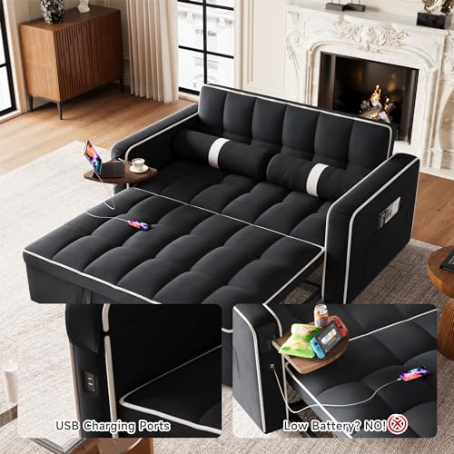 3 in 1 Sleeper Sofa Bed with Side Table, Orange J892