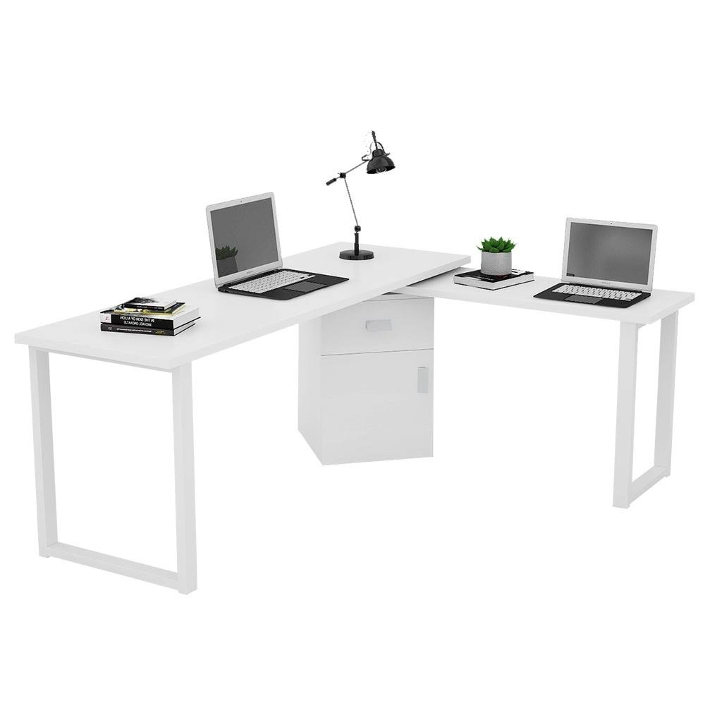 Black L-Shaped Computer Desk with File Cabinet U6297