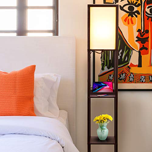 Black Shelf Floor Lamp with USB Ports and Shelves Z93479