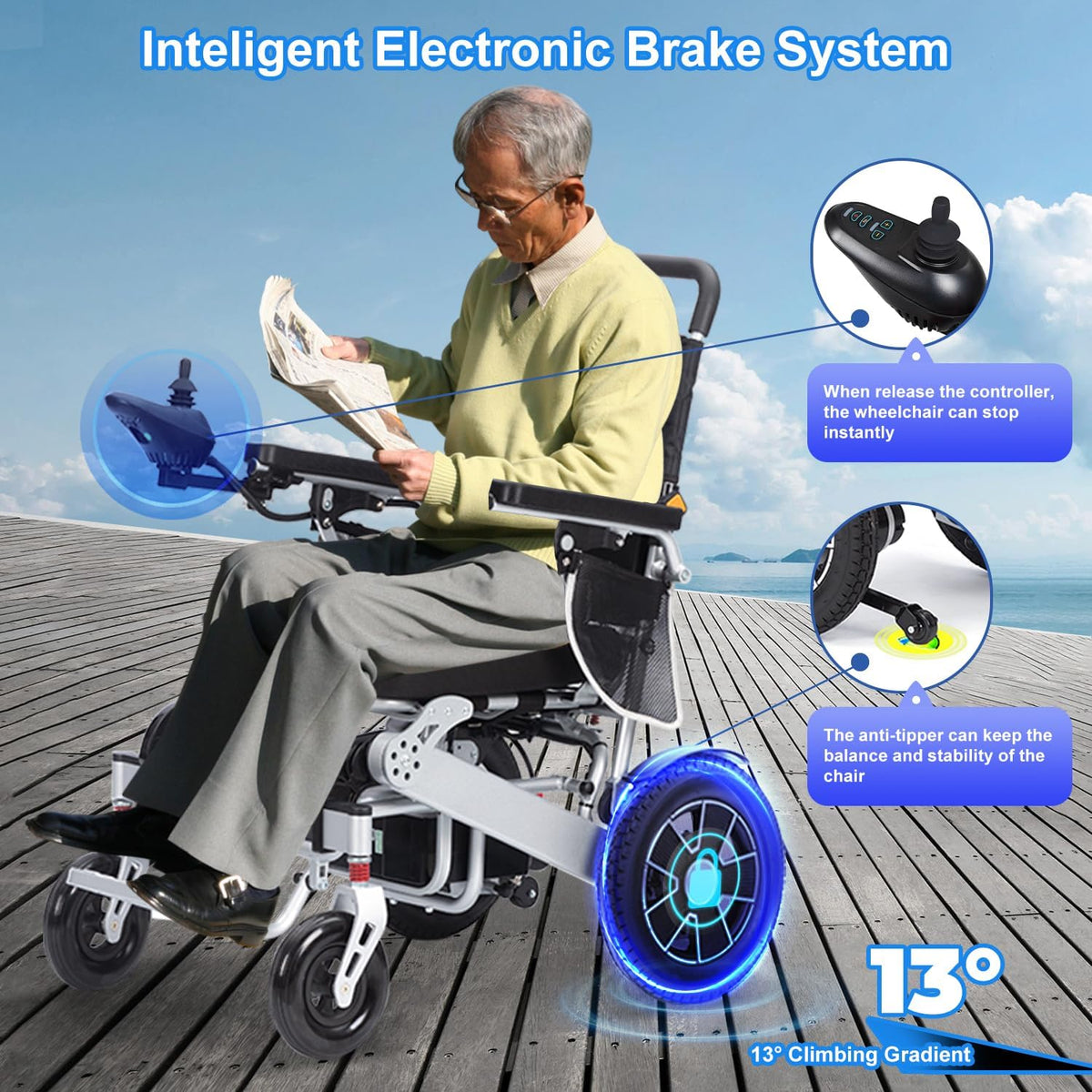 Lightweight Folding Electric Wheelchair with 20 Miles Range D17383