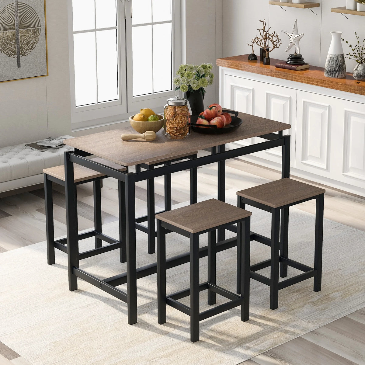 5-Piece Dark Brown Bar Table and Chairs Set B17729