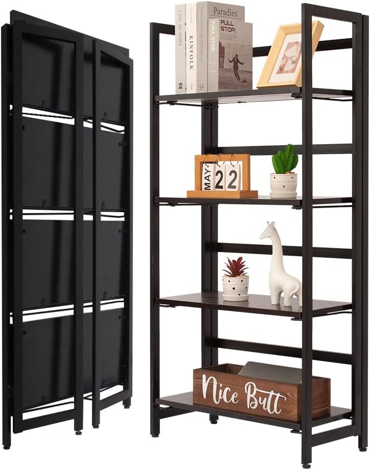 5-Tier Tall Bookcase, Industrial Style Bookshelf, Rustic Brown I955477
