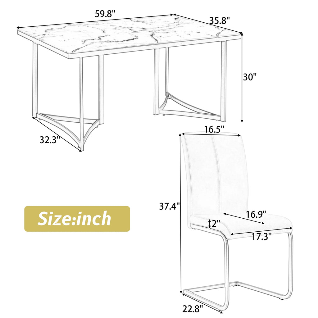 Gold Steel Dining Table Set for 6 with 6 PU Leather Chairs F274