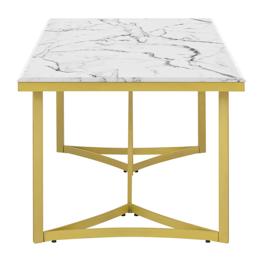 Gold Steel Dining Table Set for 6 with 6 PU Leather Chairs F274