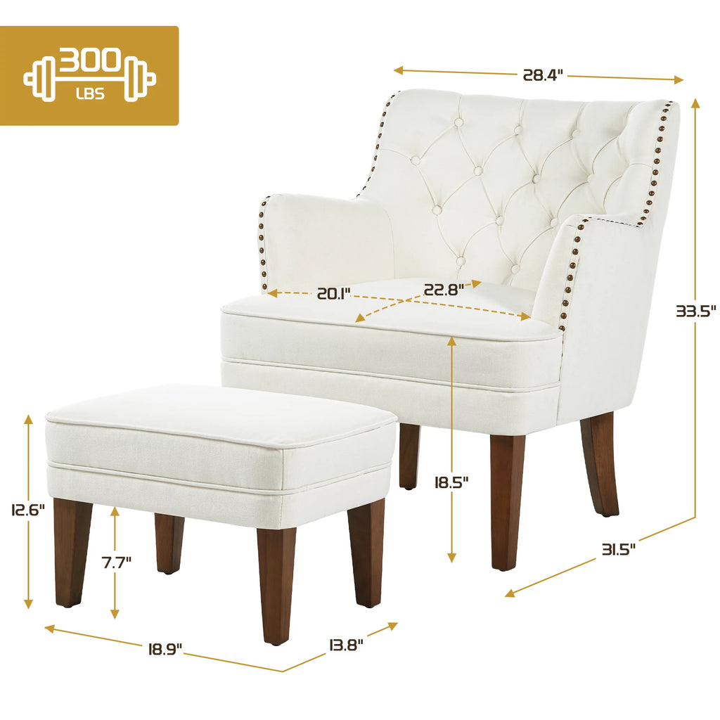 Upholstered Tufted Accent Chair with Ottoman Set B61975