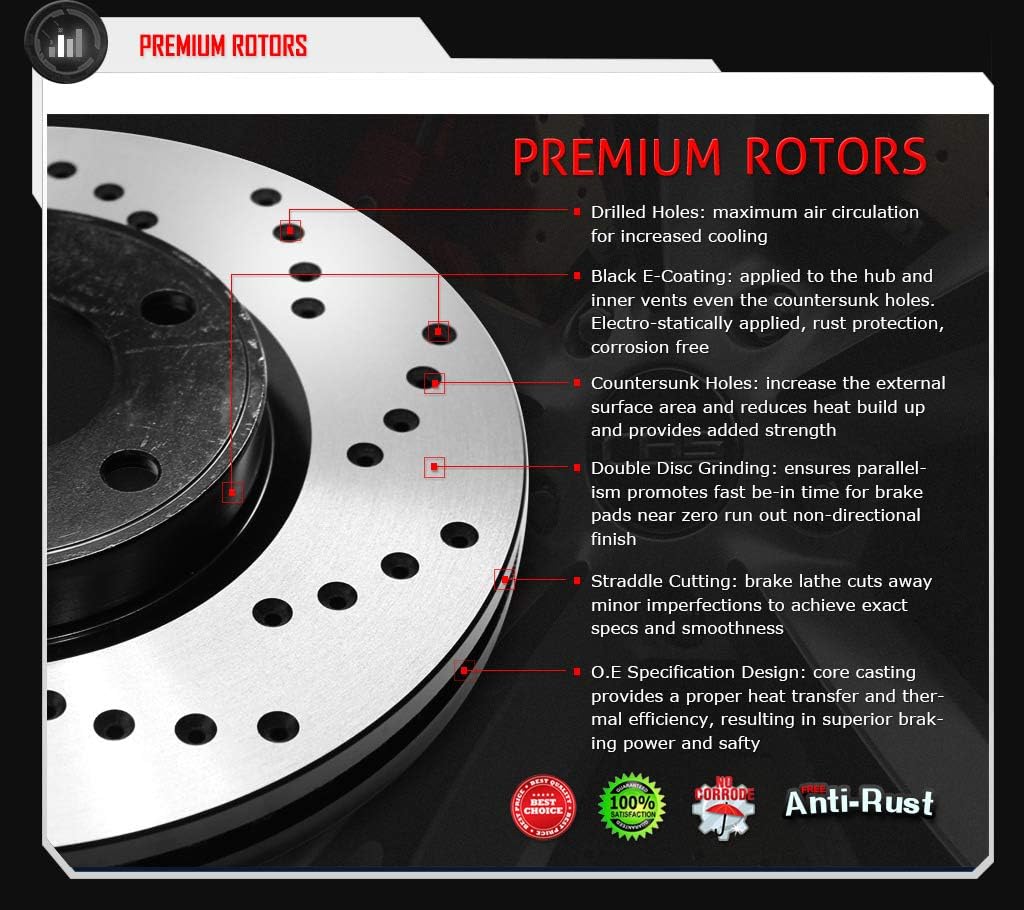 Front Drill Brake Rotors Pads for Dodge Grand Caravan A326480