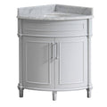 Corner Vanity in Grey with Carrara Marble Top with White Sinks M148