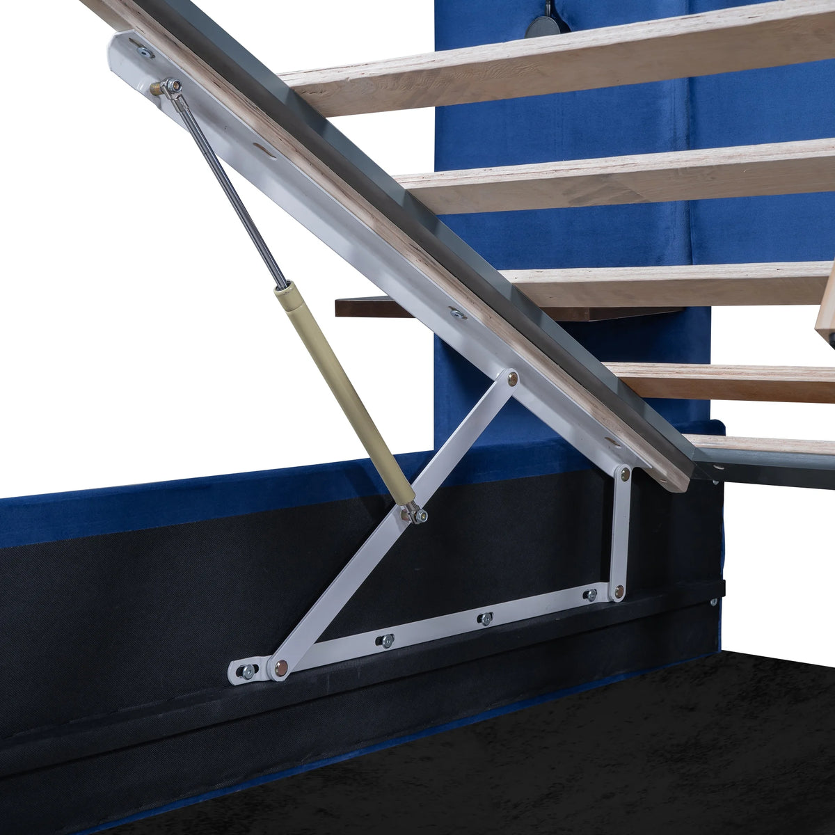 Full Size Upholstered Hydraulic Platform Bed with 2 Shelves, 2 Lights and 4 USB Ports, Blue D430