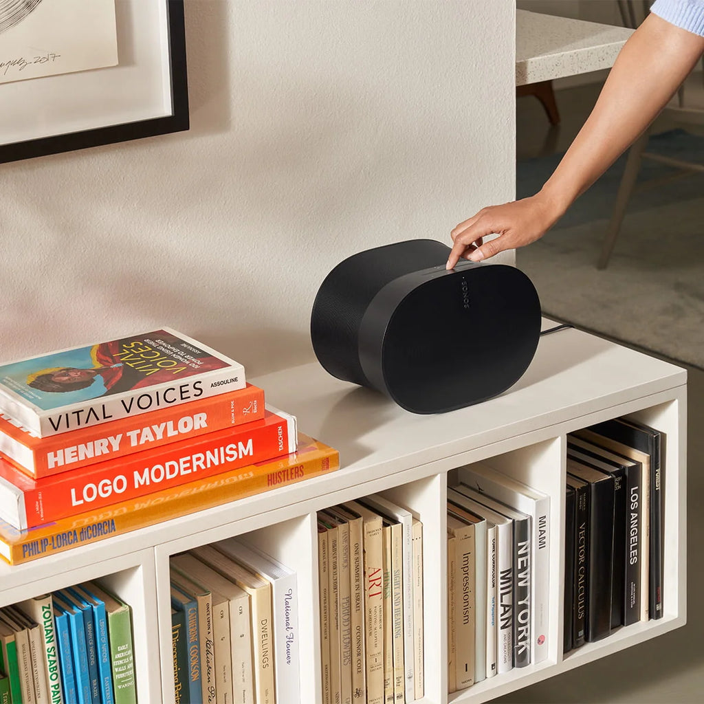 Black Wireless Soundbar, Subwoofer, and Pair of Smart Speakers X6820