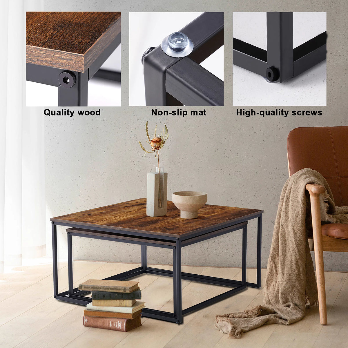 Brown Wood Nesting Coffee Table Set I534